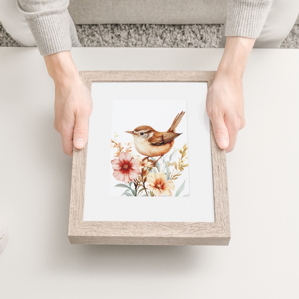 Watercolor Wren Bird Portrait Wall Art Illustration Print Poster Unframed - Picture 7 of 9